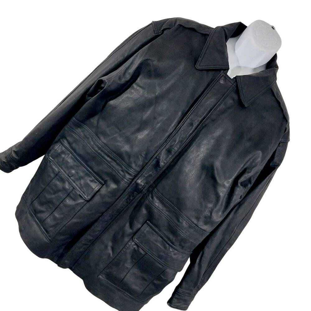 NWOT! BURK'S BAY! RICH BLACK GENUINE LEATHER, HEAVY FLANNEL LINED COAT! SZ L